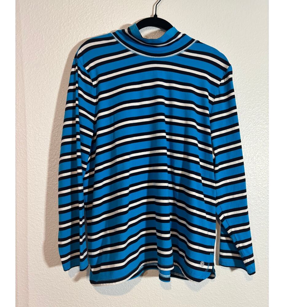 T by Talbots Plus Size 2x Blue Striped Long Sleeve Mock Neck T-Shirt Casual